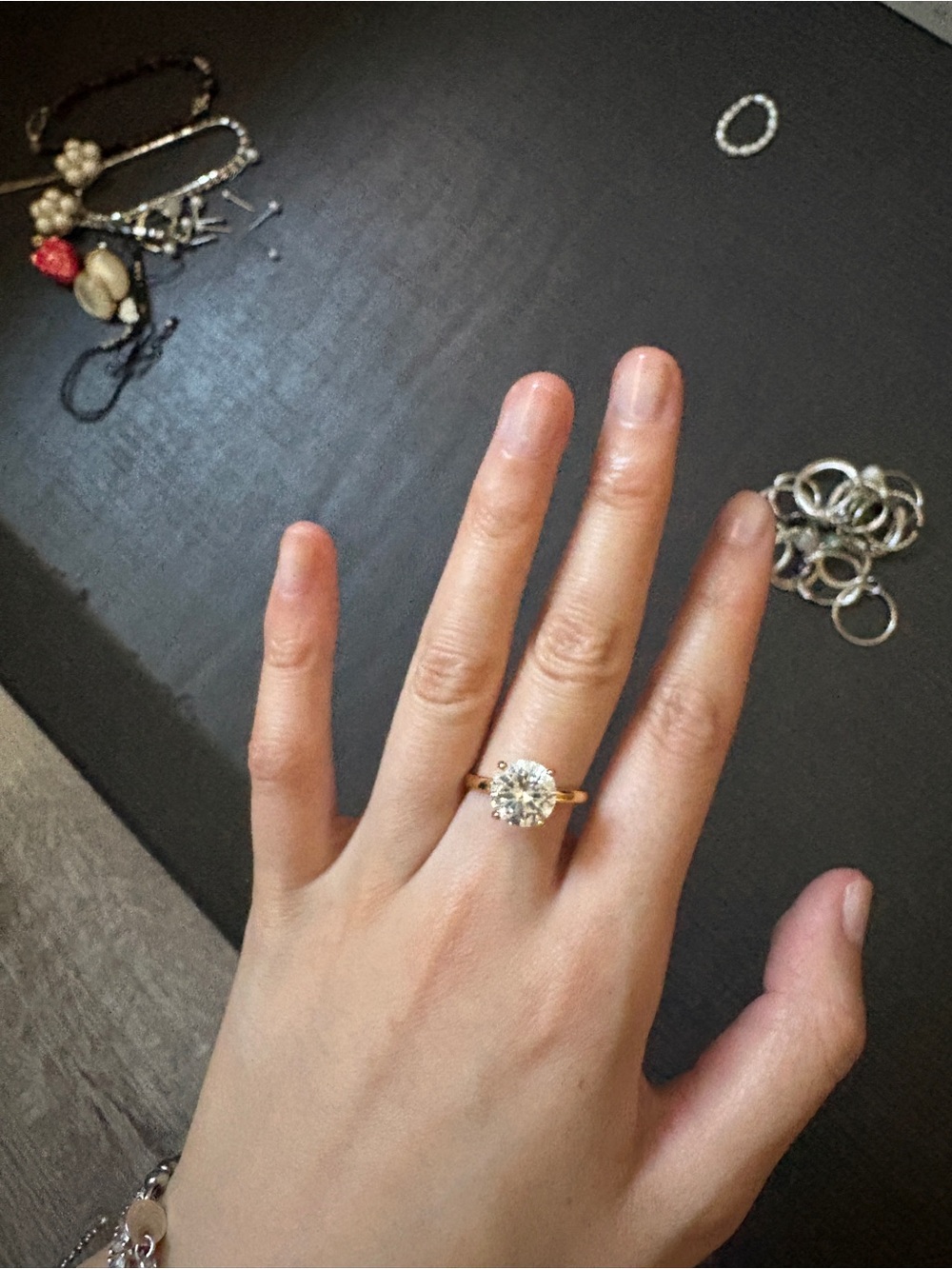3 carat Gold Solitaire Engagement Ring with Clear Stone - Women Jewelry